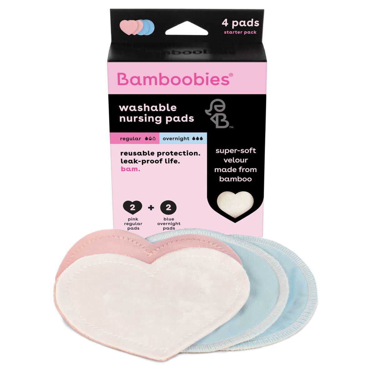 Box of reusable Nursing Pads, 2 regular nursing pads and 2 overnight nursing pads